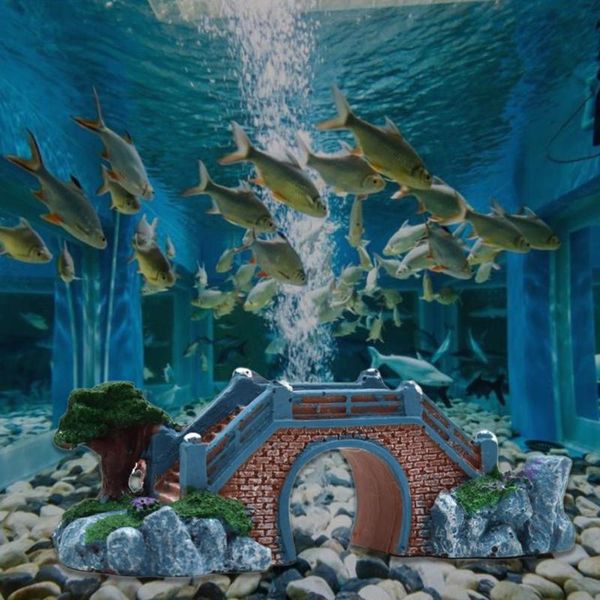 

decorations fish tank landscape creative aquarium decoration resin fake bridge rockery ornament for fishbowl small animal habitat ornaments