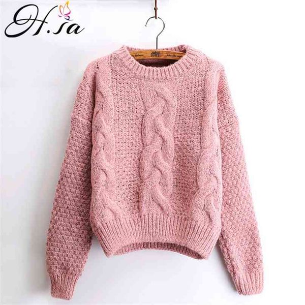 

h.sa women winter pullover and sweaters oneck twisted women sweater pull femme sweter mujer short femninino winter sweater 210918, White;black
