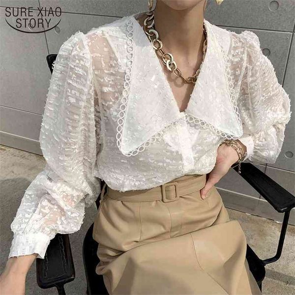 

white lace shirt long sleeve puff women's blouse lapel chiffon spring s slim fit elegant 13562 210508