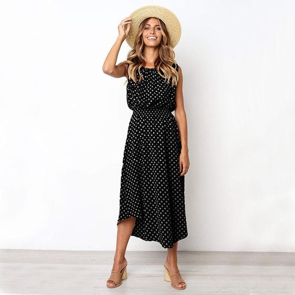 

casual dresses summer women dress polka dot sleeveless beach sundress plus size femme vestido de mujer, Black;gray
