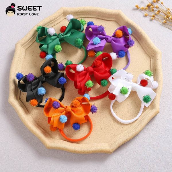 

girls hair accessories christmas baby headbands ribbons bows children kids nylon ring knitted holiday head bands b7540, Slivery;white