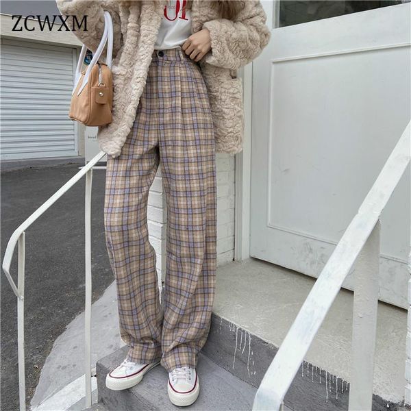 

women's pants & capris 2021 spring women plaid wide leg full length loose vintage high waist trousers harajuku korean fashion, Black;white