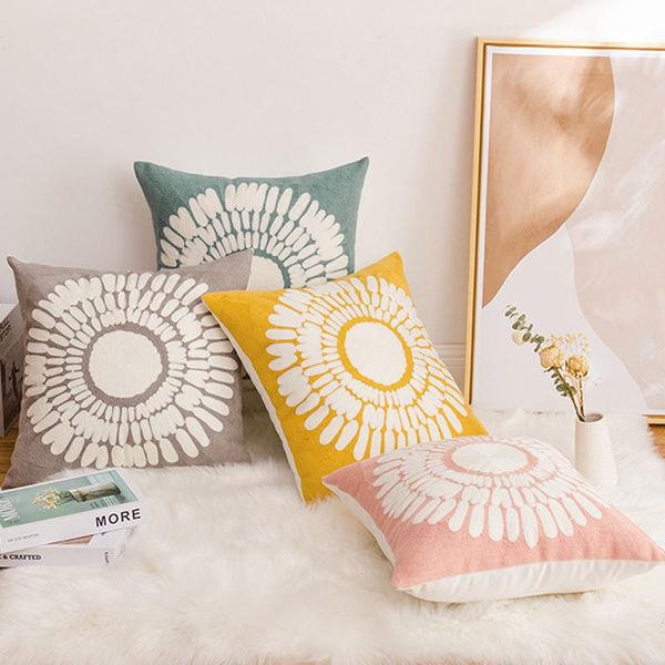 

cushion/decorative pillow floral cushion cover embroidery 45x45cm yellow blue grey pink canvas cotton decorative pillowcase for sofa bed