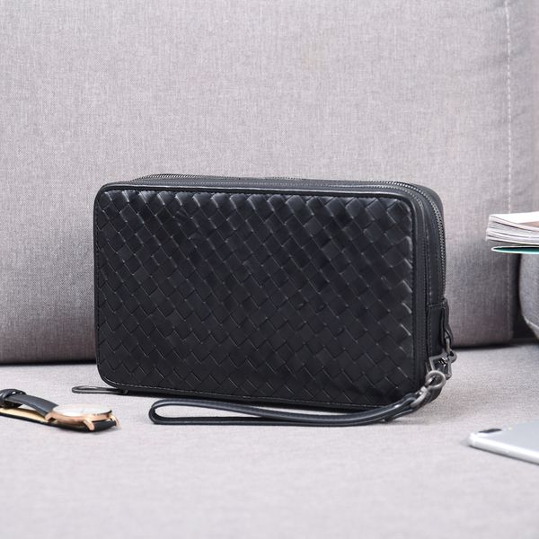 

7 stars excellent quality italy wallet original boar cowhide real leather document case wrist bags card holder fashion two ways bag with bla, Red;black