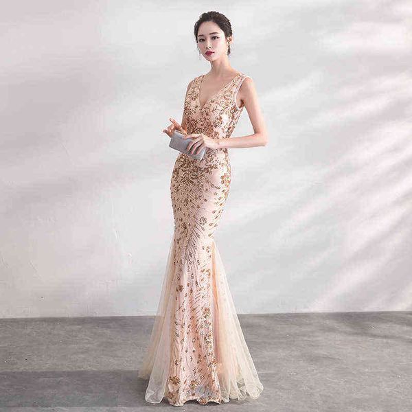 

luxury prom dresses fishtail banquet evening 2021 long elegant princs slim champagne autumn, Black