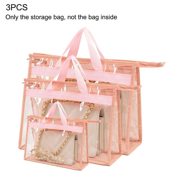 

storage bags 3pcs for hanging closet transparent with handle zipper closure washable handbag organizer bag pvc dust cover home