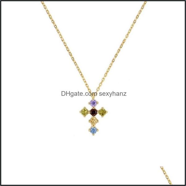 

pendant necklaces & pendants jewelry canner 925 sterling sier necklace for women cross colored zircon chain female gold color collares 1439, Silver