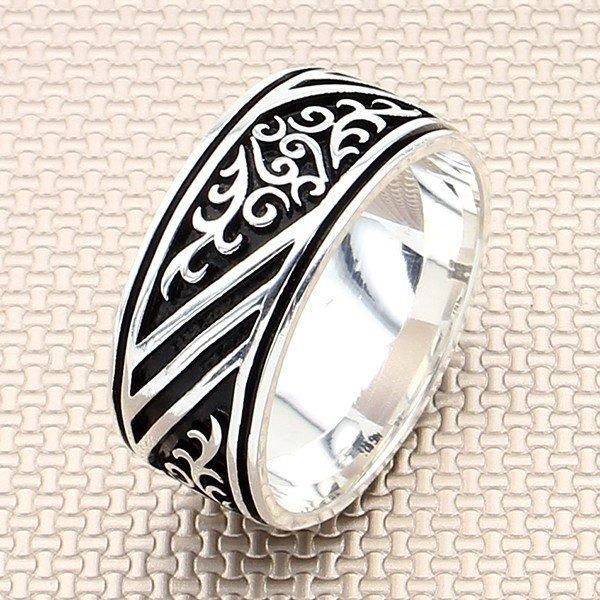 

cluster rings men silver bands ring with oxidized motif wedding spinner made in turkey solid 925 sterling, Golden;silver