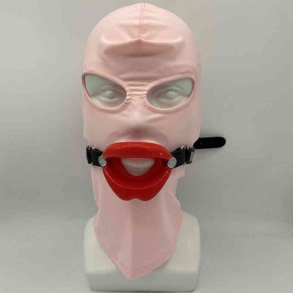 Nxy Spielzeug für Erwachsene, Sklave, Cosplay, Fetisch, gehorsam, offener Mund, Knebel, Oralsex, Silikon-Lippen, O-Ring mit Bdsm-Bondage-Haube, Maske, erotisches Zubehör, 1207