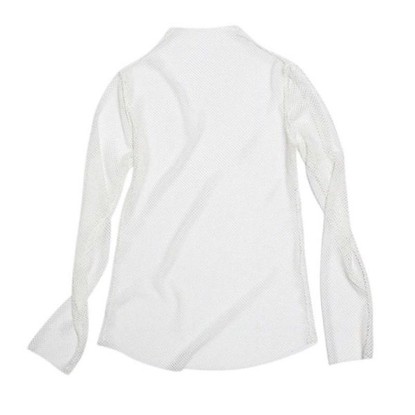 

women's t-shirt fish net long sleeve mesh turtle neck fabala summer see, White