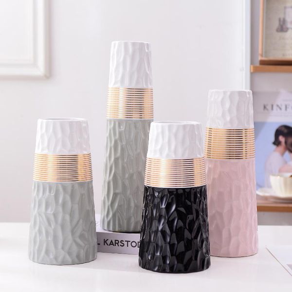 

vases ins nordic style double-color ceramic vase home decor gold white black pink and grey table flower arrangement ornaments