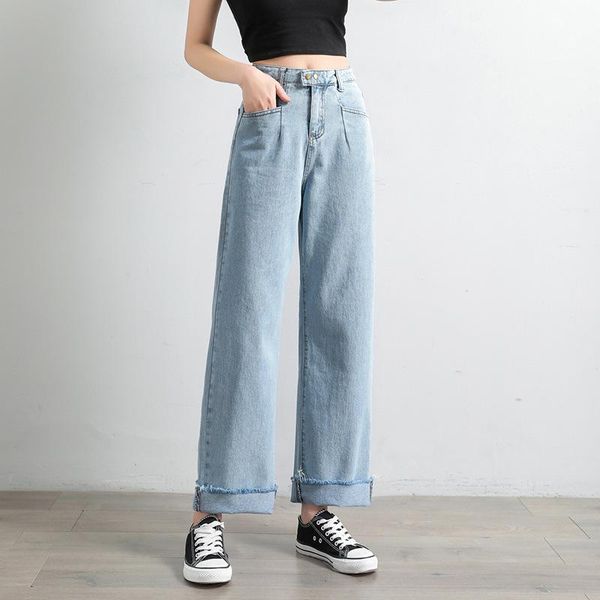 

women's jeans high waist wide leg straight loose for women xs s  l xl, Blue