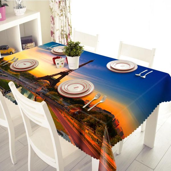

tablecloth sunset under the tower pattern polyester dustproof home banquet outdoor decorative table cloth