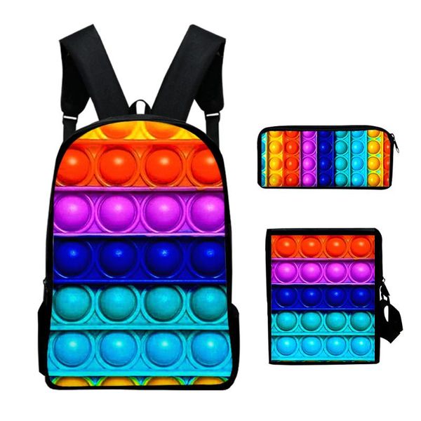 

backpack 3d printing rainbow color bubble-shaped pink 3 pieces/set cartoon notebook school bag teenager family game