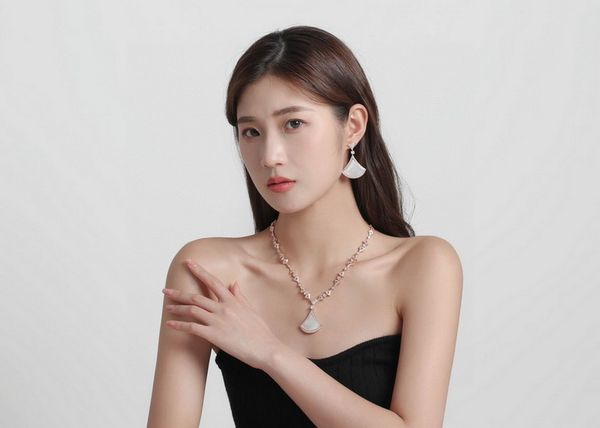 

europe america fashion style jewelry sets lady womens 3a zircon white mother of pearl fanned copper plated with rose gold necklace earrings, Silver