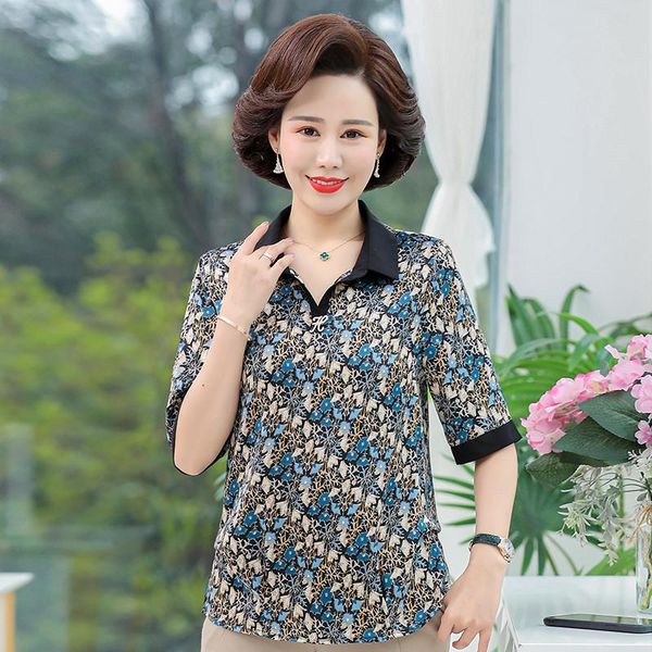 

women's blouses & shirts elegant loose women and blouse fashion plus size 2021 summer short sleeve print office lady shirt blusas 5xl, White