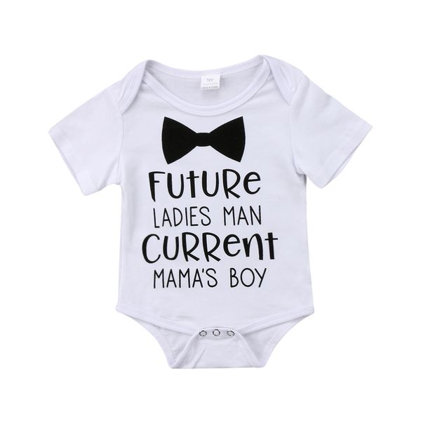 

future ladies man current mamas boy print short sleeve bodysuit for baby boy, White