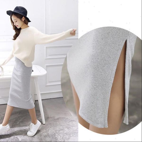 

spring women skirt autumn and winter package hip slit skirts step stretch slim thin female waist long, Black