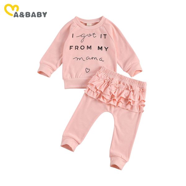 

0-3y autumn spring toddler born infant baby girl clothes set cute letter sweatshirt ruffles pants outfits 210515, White