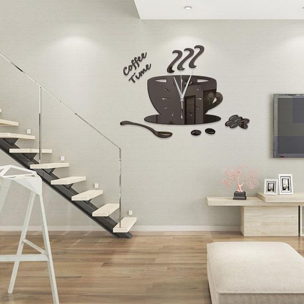 

wall clocks 3d diy coffee cup clock modern acrylic mirror big home decor