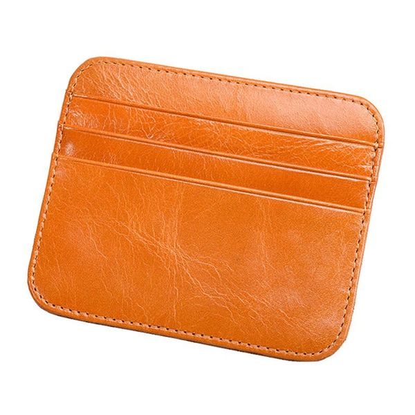 

card holders oil wax leather mini id holder for women lightweight small handmade bag retro genuine coin purse wallet, Brown;gray