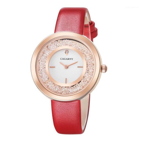 

wristwatches cagarny brand 6878 fashion casual lady quartz watch unique gold diamond student leather strap relogio montre femme wrist, Slivery;brown