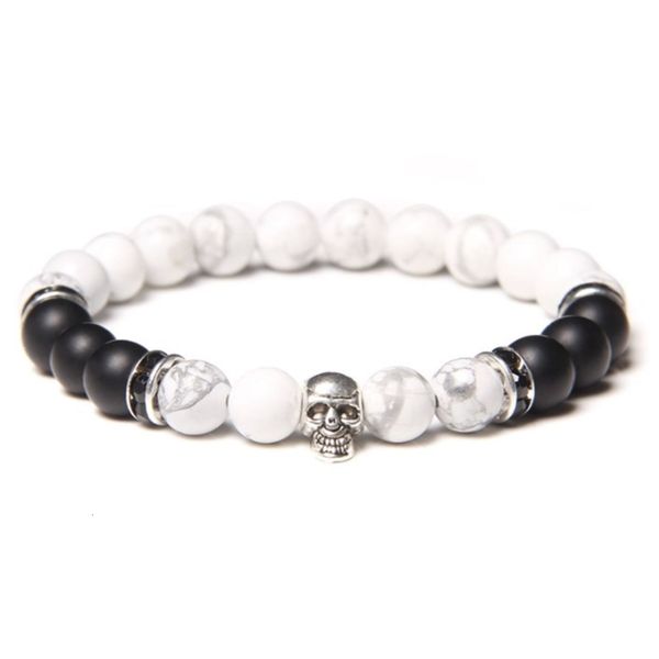 

strands 8mm g35t skull head frosted yoga bracelet diy agate beads, Black