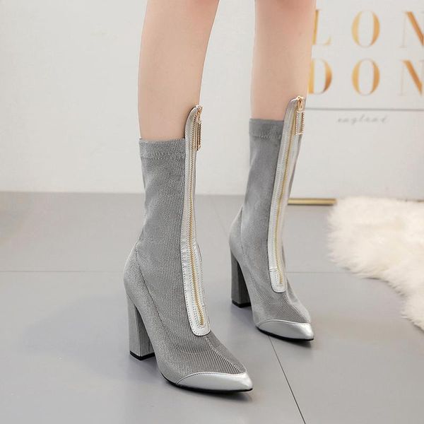 

charm shoes fashion women casual winter high heel zipper short boots party, Black