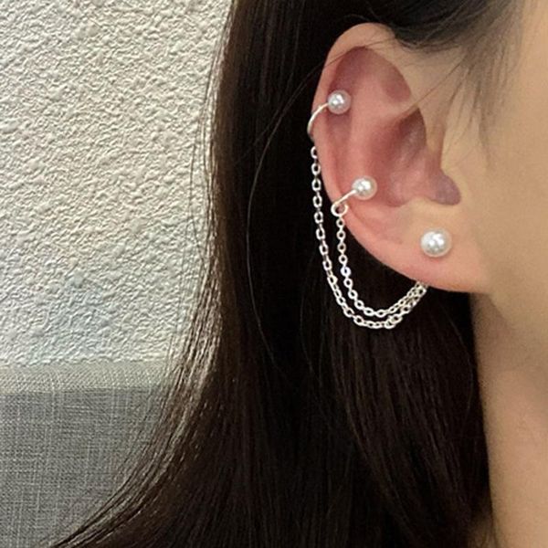

stud french romantic style earrings chain shape imitation pearl female temperament act the role ofing is tasted, Golden;silver