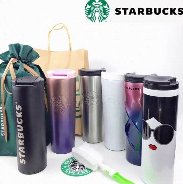 En son 16oz Starbucks fincan kupa, paslanmaz çelik yalıtımlı kahve fincanları, 14 stil spiral gradyan rengi, özel s, p, p