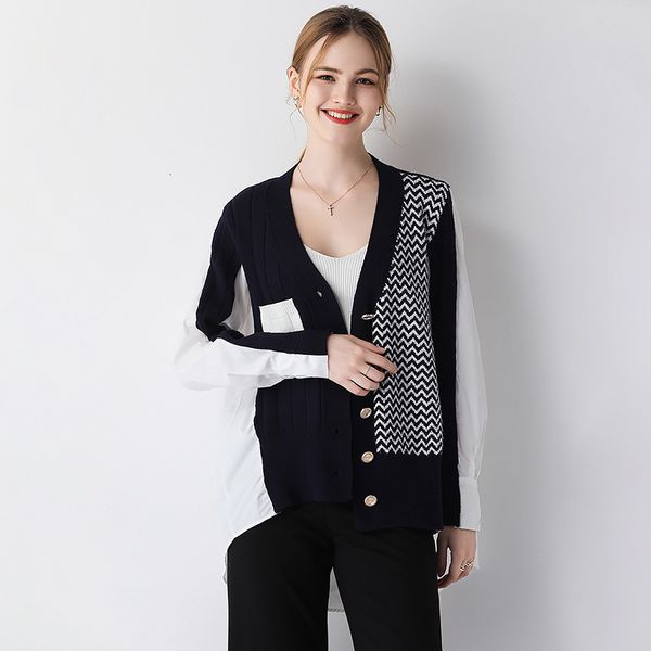 

women's suits & blazers spring cardigans coat sweater irregular patchwork stripe kintted femme streetwear nn8u, White;black