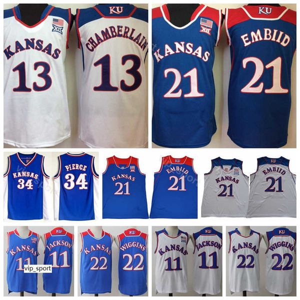 

kansas jayhawks wilt chamberlain jersey 13 men college joel embiid 21 paul pierce 34 andrew wiggins 22 josh jackson 11 university blue white, Black