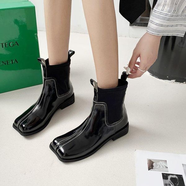 

boots 2021 platform shoes women ankle square head set of feet winter keep warm casual soft bottom ladies snow, Black
