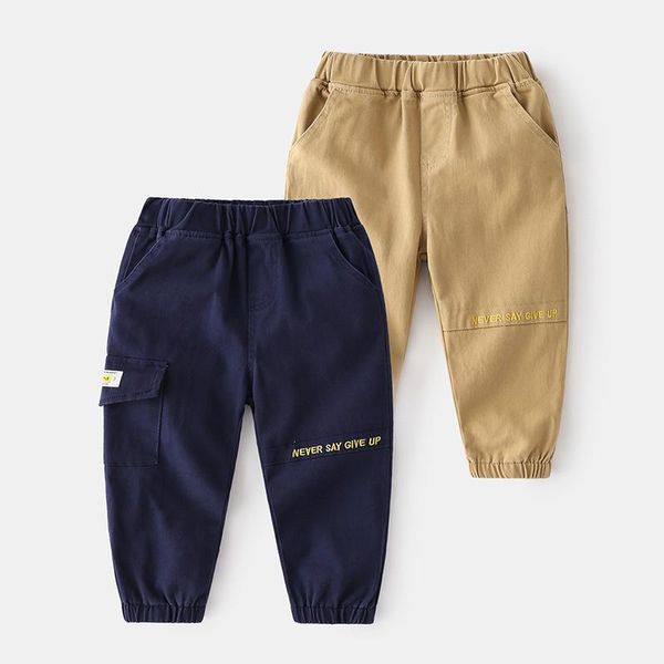 

trousers kids casual pants spring autumn boys pocket overalls leggings children solid color letter, Blue