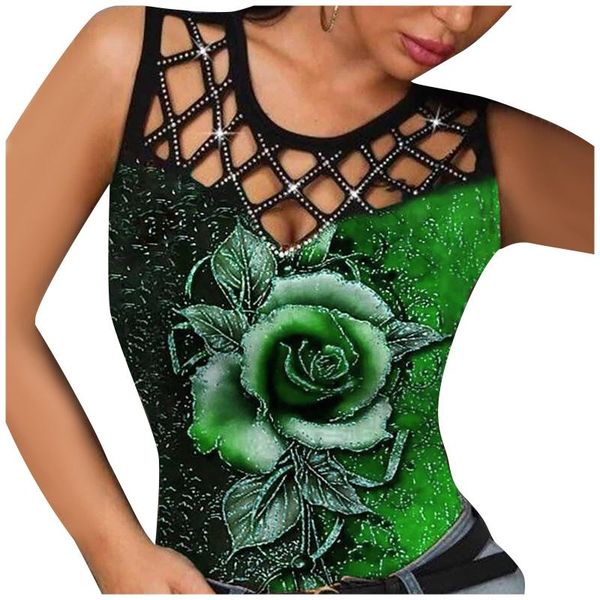 

women's blouses & shirts summer green and blusas mujer de moda 2021 fashion printed sleeveless round-neck shirt casual tee, White