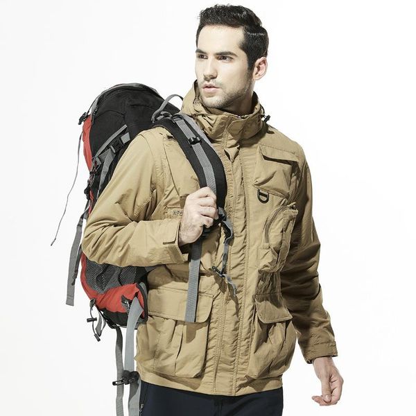 

men's jackets outdoor sports single-layer detachable sleeves jacket fishing clothes mesh large size thin men, Black;brown