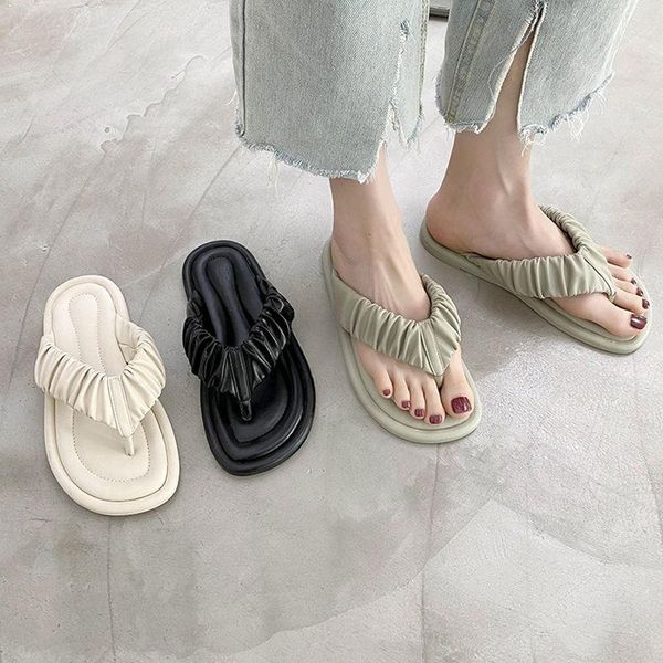 

slippers summer beach flip flat sandals women flops casual anti-slip open toe shoes for ladies, Black