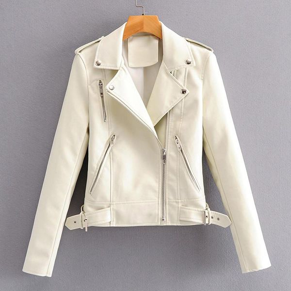 

women long sleeve jacket coat solid faux leather zipper motorcyle jackets turn down collar streetwear female fashion women's &, Black