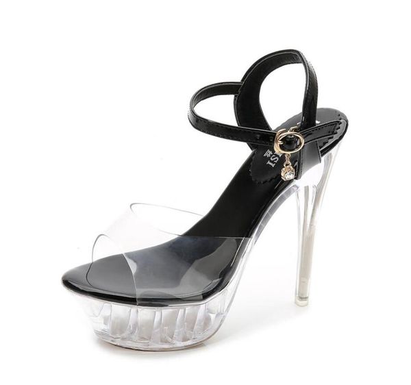 

dress shoes summer women high heels transparent sandals gladiator pump female stiletto plus size 35-43, Black