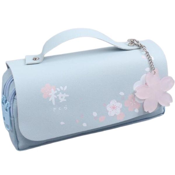 

cherry blossom pencil case pu leather stationery sweet bags