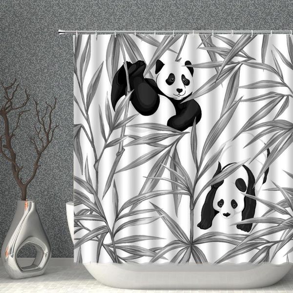 

shower curtains bamboo panda waterproof ink painting white polyester fabric bathroom curtain set multi-size bath screens decor