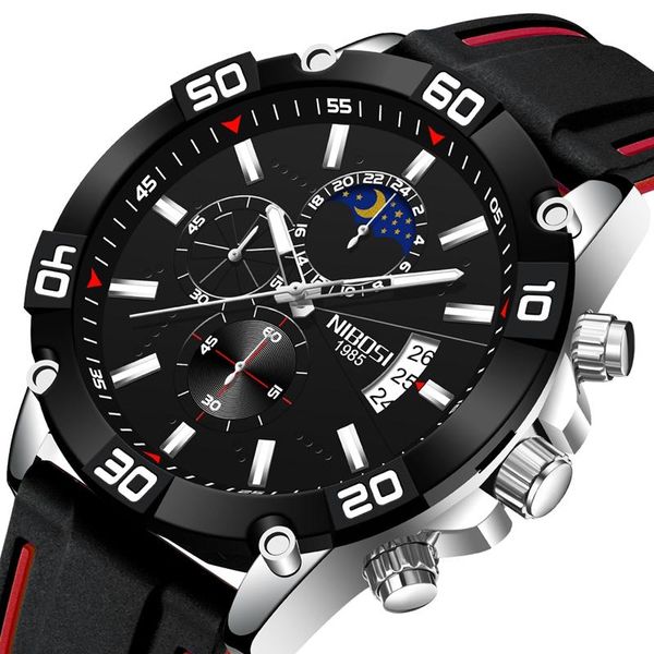 

wristwatches nibosi 2021 big dial fashion mens watches clock sports chronograph waterproof quartz watch men army military, Slivery;brown