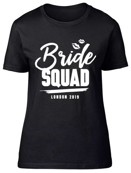 

bride squad personalised hen party fitted womens ladies t shirt, White;black
