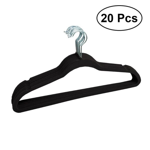 

20pcs non-slip flocked clothes hangers shirts sweaters dress hanger hook drying rack (black) & racks