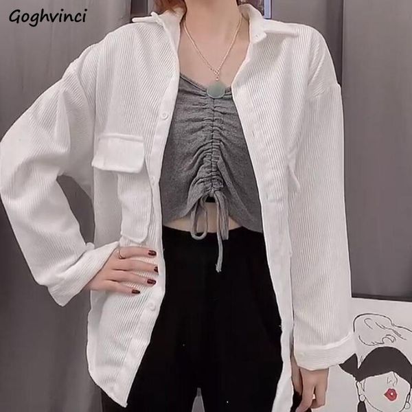 

women's blouses & shirts women corduroy loose solid simple fall all-match white bf turn-down collar long sleeve ulzzang stripe shirt