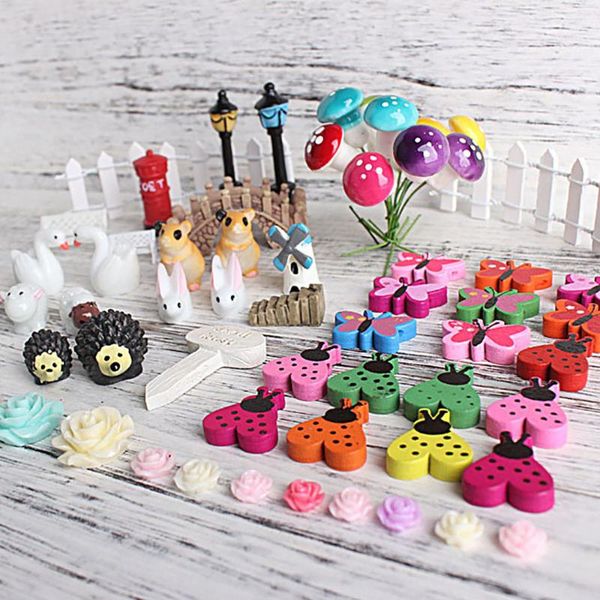 

decorative objects & figurines 58pcs miniature ornament small hedgehog swan mushroom bridge diy craft landscape garden decoration
