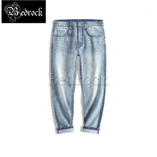 

men's jeans 13.5oz spring summer autumn washed worn denim light blue straight-leg slim-fit casual cropped pants 245