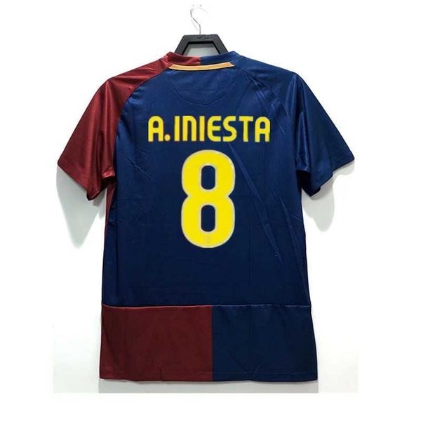 

2008-09 ronaldinho xayi a.iniesta vintage jersey home short sleeve custom retro soccer jerseys, Gray