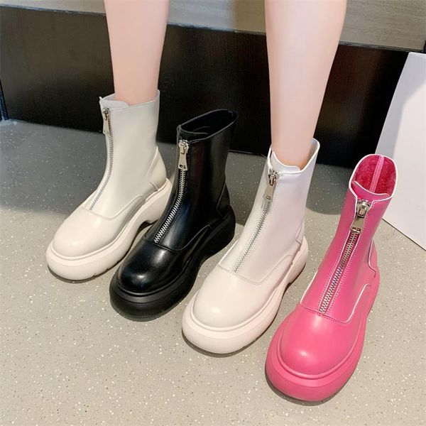 

boots women's autumn boots-women flat heel zipper shoes luxury designer round toe summer 2021 med lolita rubber rock fashion lad, Black