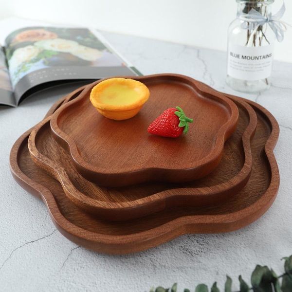 

flower shape wooden plate cake candy fruit dinner dessert coffee tea trays storage dishes & plates